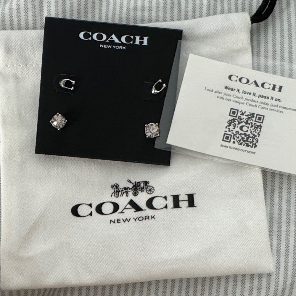 Coach Silver C-Shaped and Stud Earrings